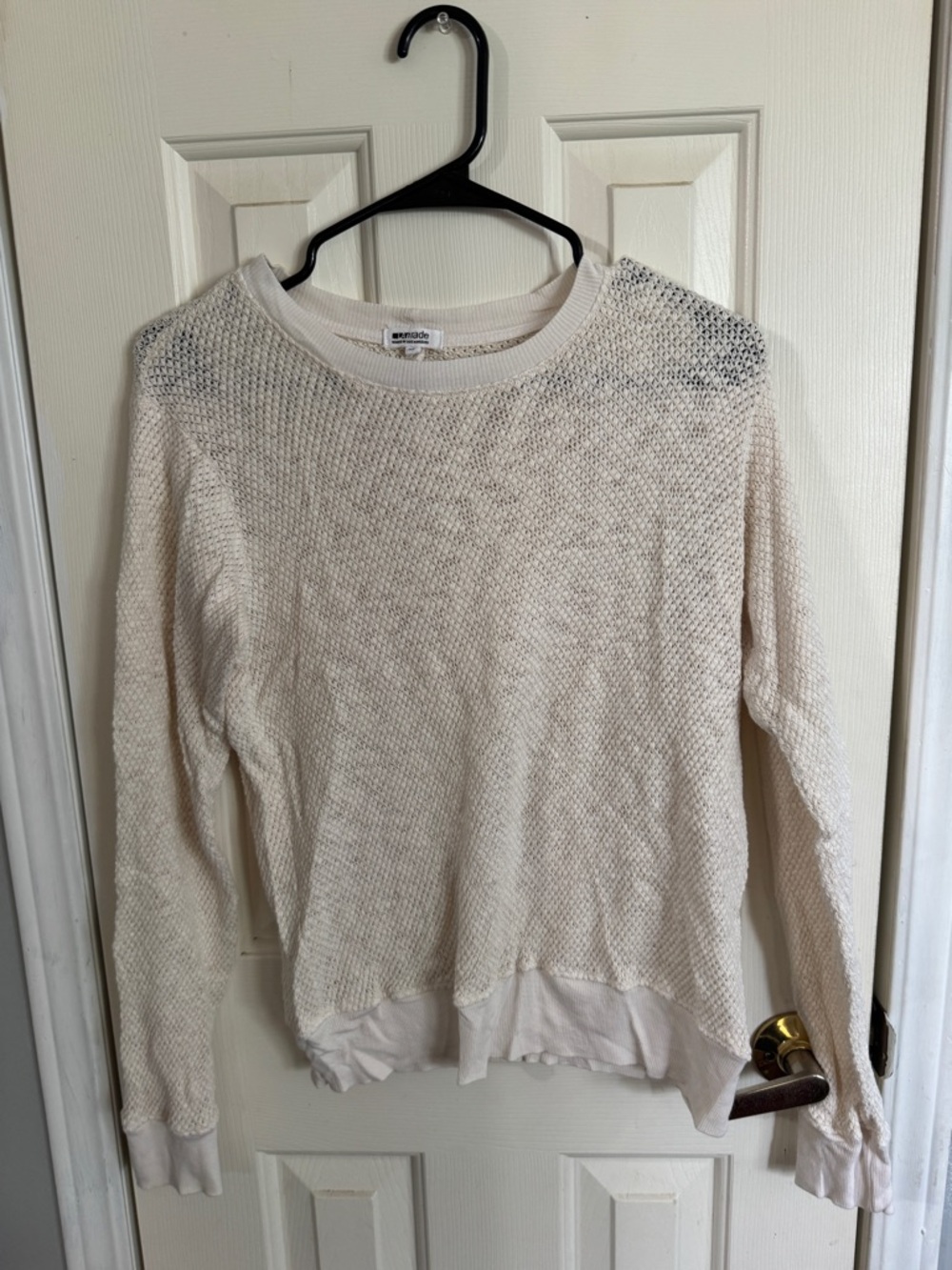 LAmade Cream Open-Knit Crew Neck Sweater